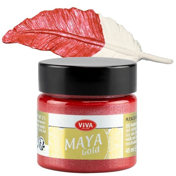Viva Decor Maya Gold 45 ml Feuerrot – Leuchtend rote Metallic Acrylfarbe mit intensivem Glanz