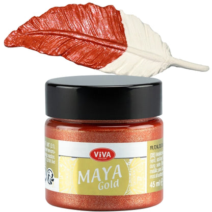 Viva Decor Maya Gold Acrylfarbe 45 ml – Farbton Kupfer mit intensivem Kupfer-Metallglanz auf Feder