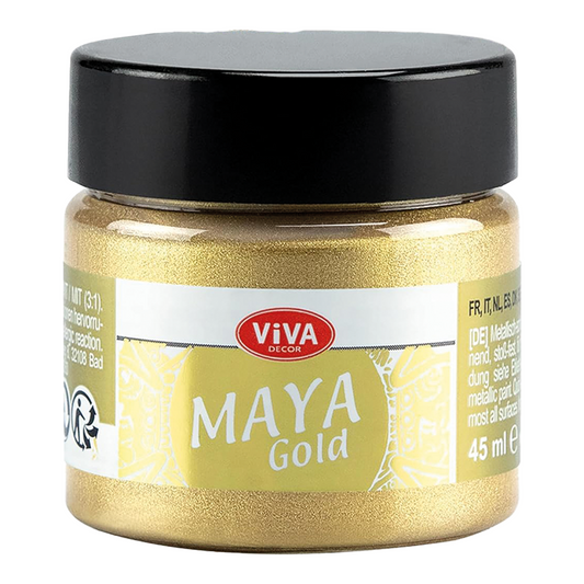 Viva Decor Maya Gold 45 ml – Metallic Acrylfarbe Gelbgold mit intensivem Metallglanz im Schraubglas