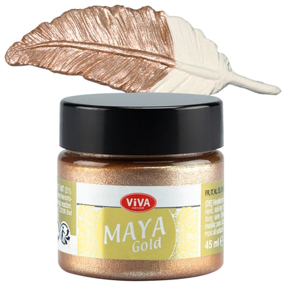 Viva Decor Maya Gold Acrylfarbe 45 ml – Farbton Roségold mit edlem Rosé-Metallic-Effekt auf Feder