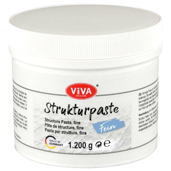 Viva Decor Strukturpaste Fein 1.200 g im weißen Kunststoffbehälter für feine, gleichmäßige Strukturarbeiten.