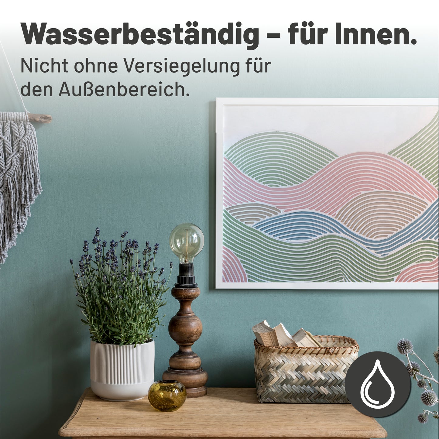 Mit Viva Decor Strukturpaste gestaltetes Wandbild im Innenbereich mit strukturierter Oberfläche und dekorativer Einrichtung.